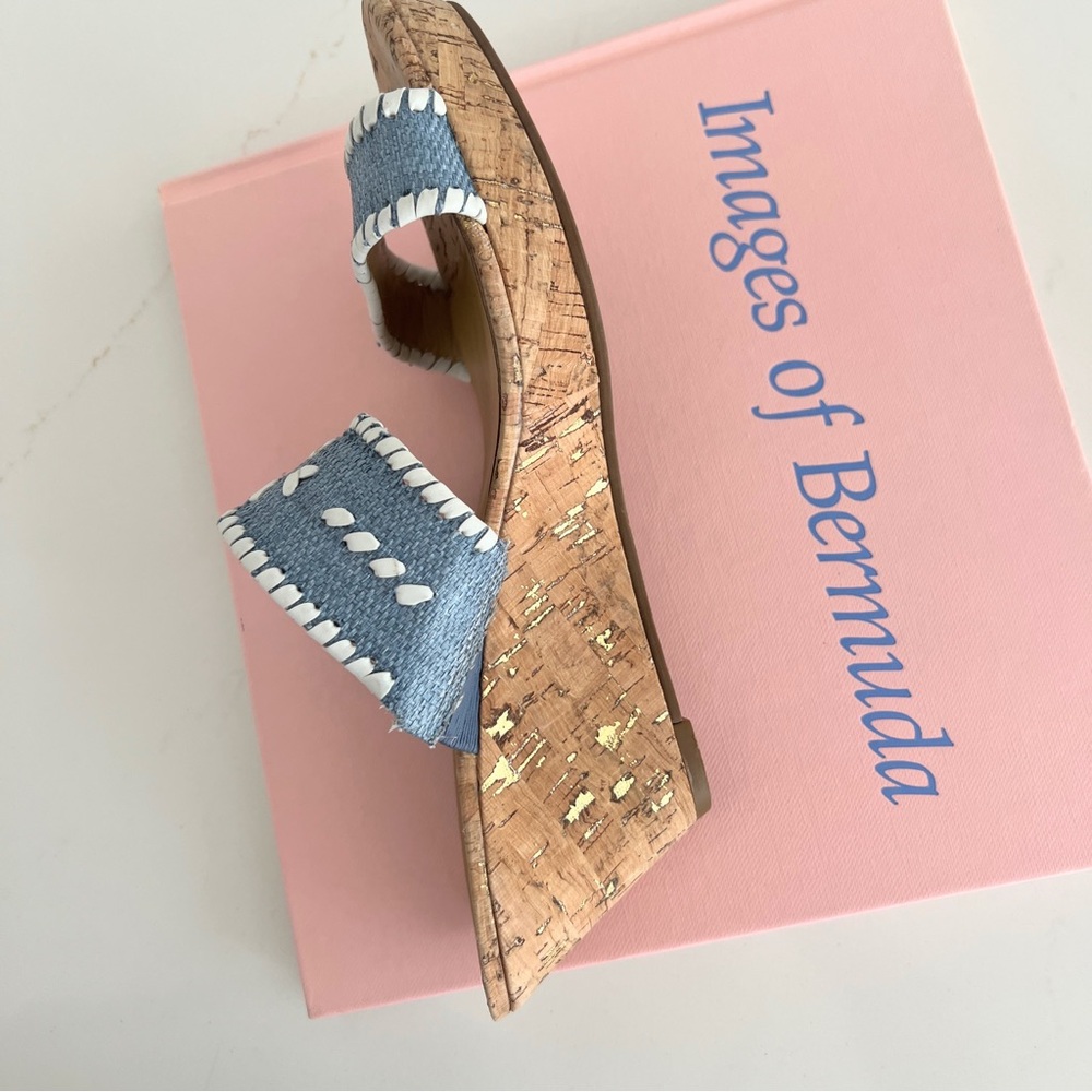 Jack Rogers Wedge Sandals Ella Cork Double Strap Coastal Blue and White Size 10 - Picture 6 of 16